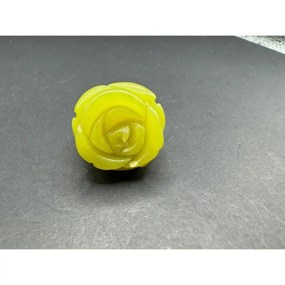 Vintage Yellow Natural Jadeite Jade Rose Flower Statement Cocktail Ring Size 5